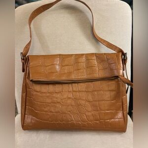 VERA PELLE - made in Italy - Elegant Croc-Embossed Brown Shoulder Bag